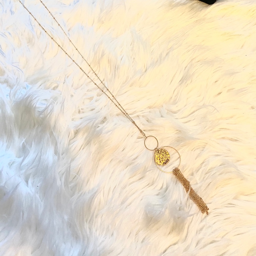 🔶Long gold necklace with circle “faith” pendant